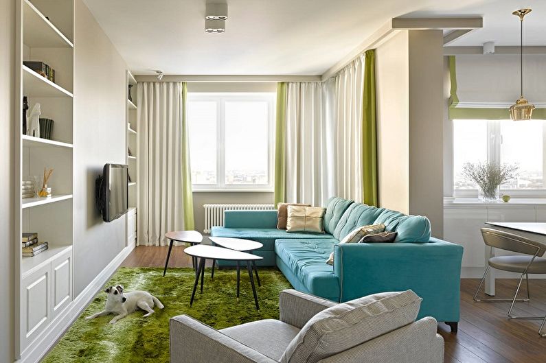 Foto da sala de estar turquesa - design de interiores