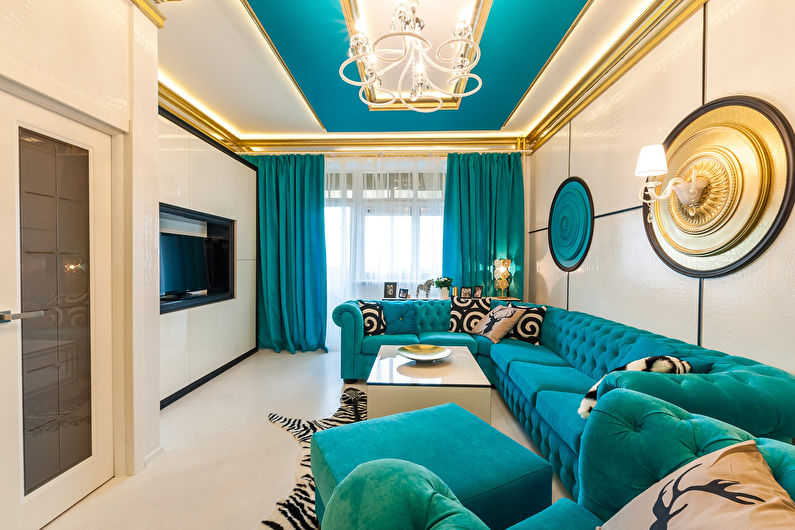 Photo de salon turquoise - Design d'intérieur