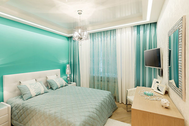 Turkio spalvos miegamojo nuotrauka - interjero dizainas