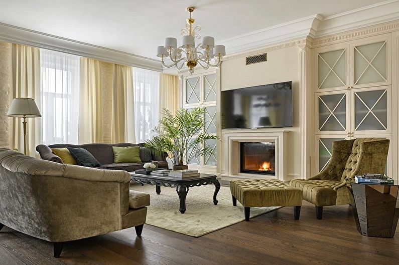 Salon de style classique beige - Design d'intérieur