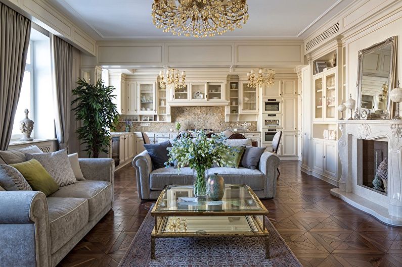 Klasický design obývacího pokoje - povrchová úprava podlahy