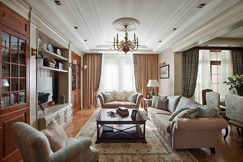 Klasický dizajn obývacej izby - stropná úprava