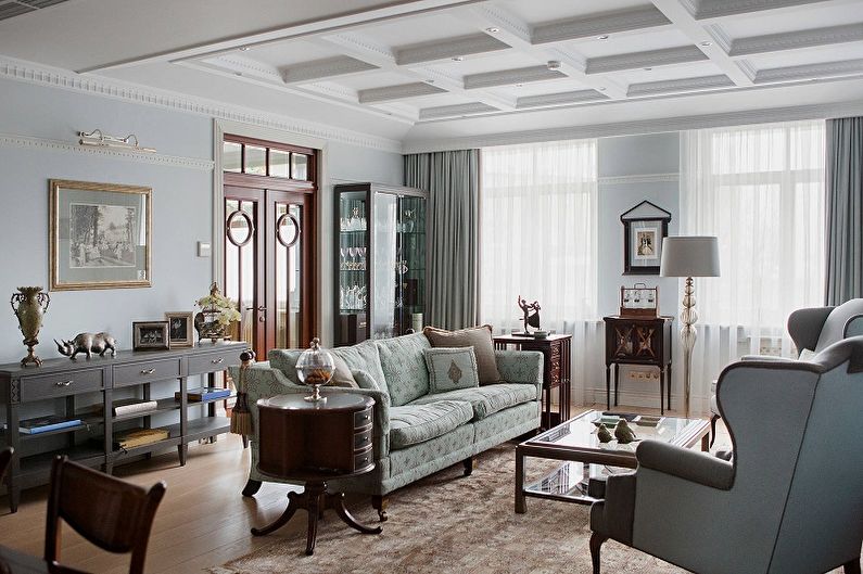 Entwerfen Sie ein Wohnzimmer im klassischen Stil - Dekor und Textil