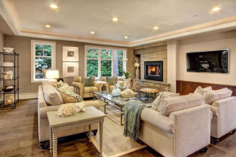 Dzīvojamās istabas interjera dizains klasiskā stilā - foto