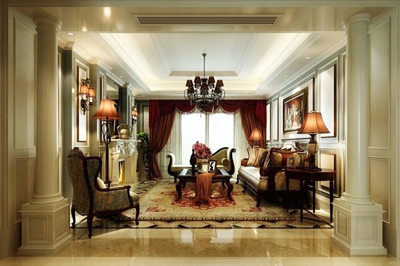 Dizajn interijera dnevne sobe u klasičnom stilu - fotografija