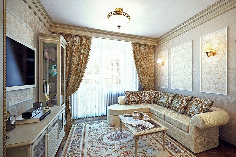 Dzīvojamās istabas interjera dizains klasiskā stilā - foto