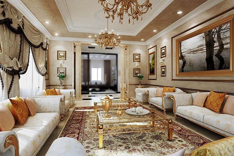 Il design degli interni del soggiorno in stile classico - foto