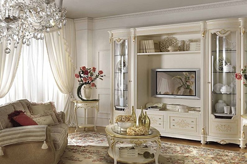 A nappali belsőépítészete klasszikus stílusban - fénykép