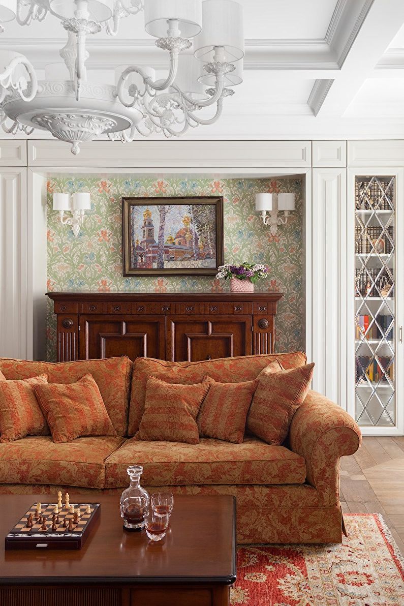 Interiérový dizajn obývacej izby v klasickom štýle - foto