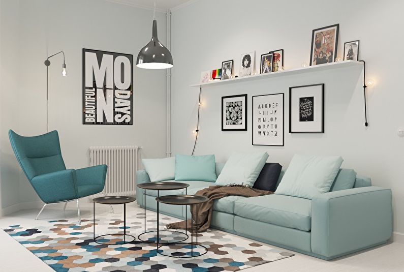 Ruang tamu dalam foto gaya Scandinavia - Reka Bentuk Dalaman