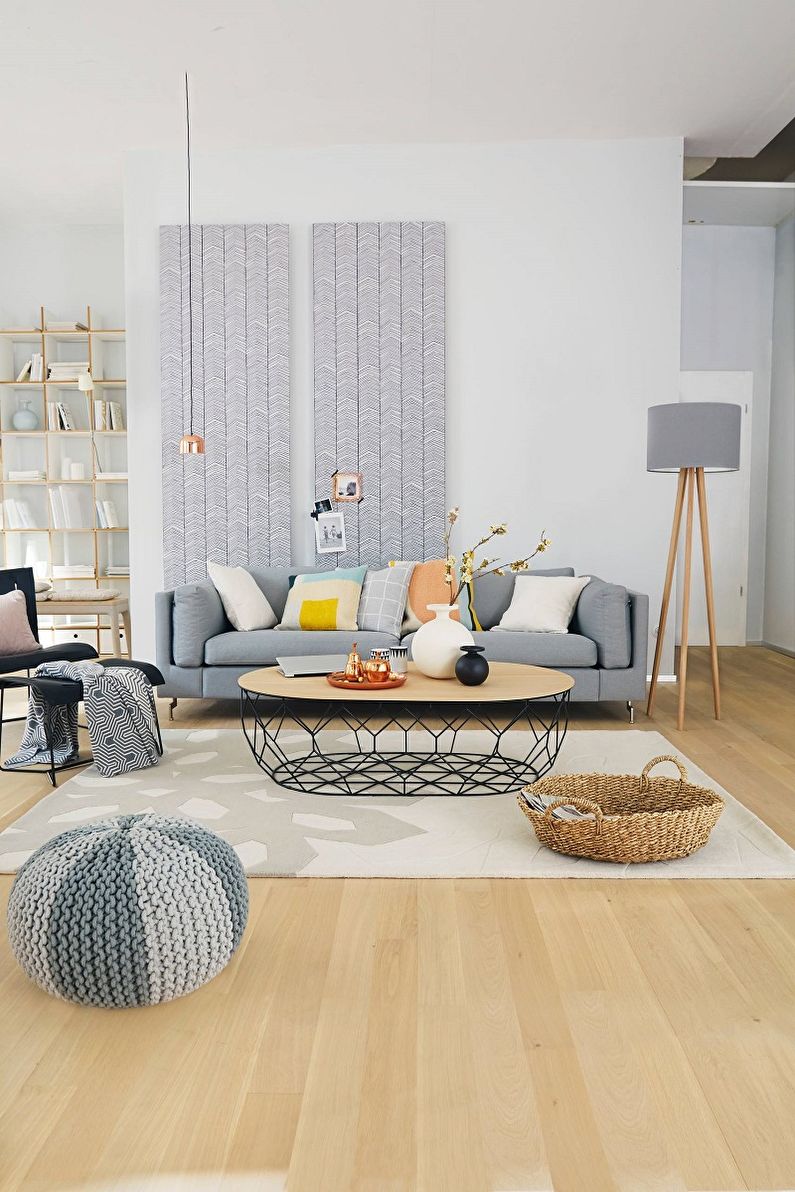 Dzīvojamā istaba skandināvu stila fotoattēlā - interjera dizains