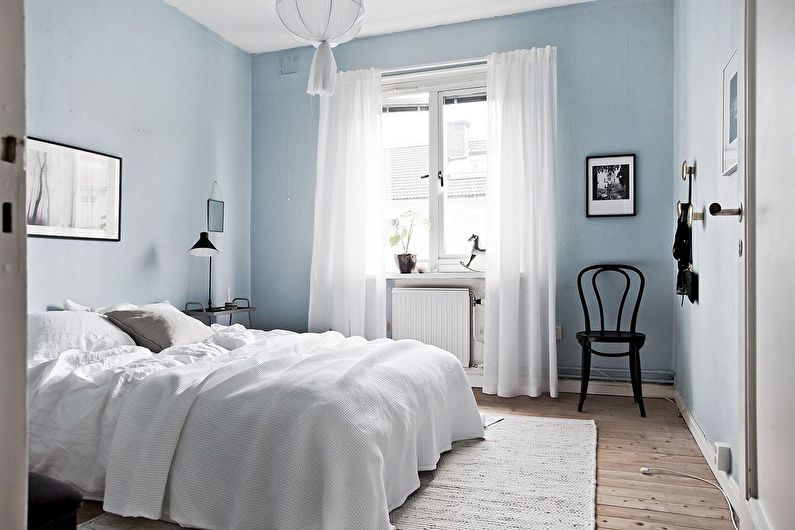 Miegamasis skandinaviško stiliaus nuotraukoje - interjero dizainas