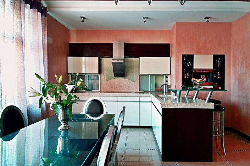 Persikų žiedai virtuvėje - interjero dizainas
