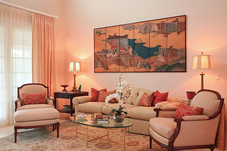 Flor de pêssego na sala de estar - Design de Interiores