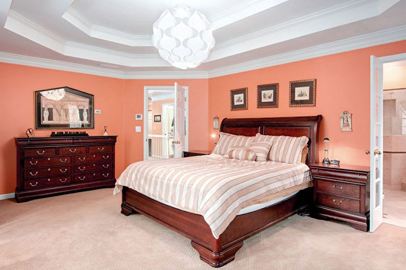 Broskvová barva v ložnici - interiérový design