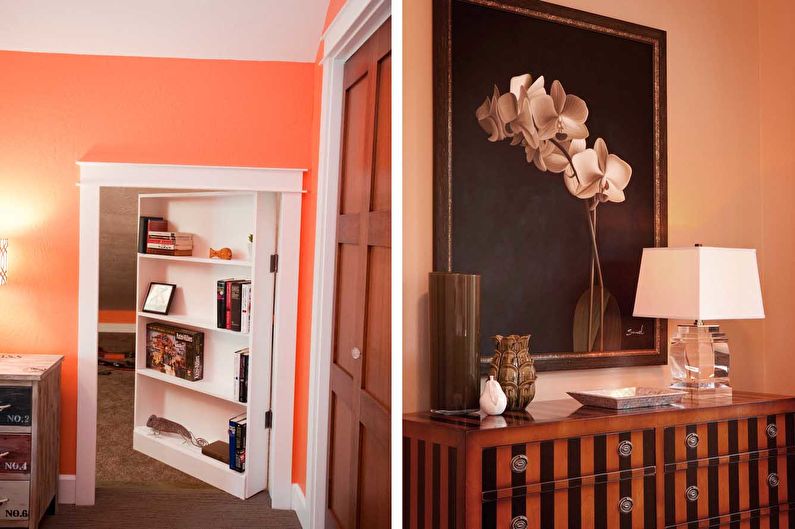 Persikų spalva miegamajame - interjero dizainas