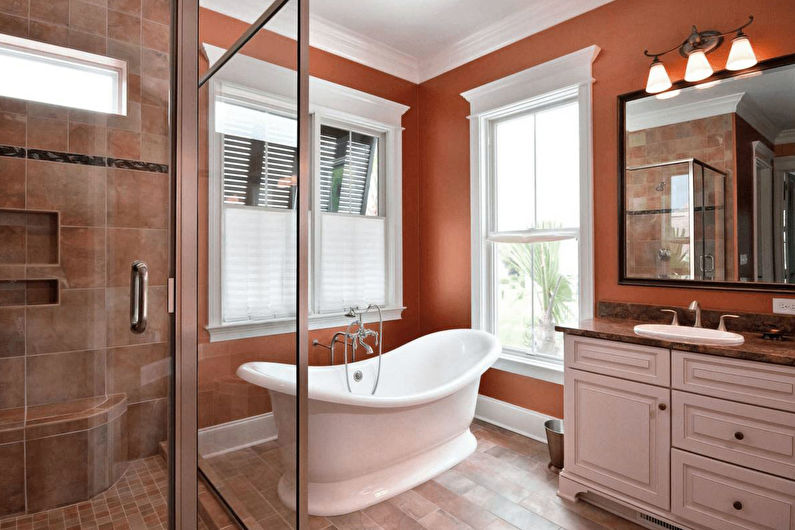 Brzoskwiniowy kolor w łazience - architektura wnętrz