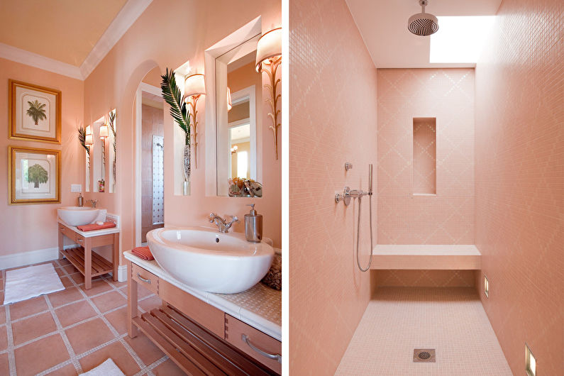 Broskvová barva v koupelně - interiérový design