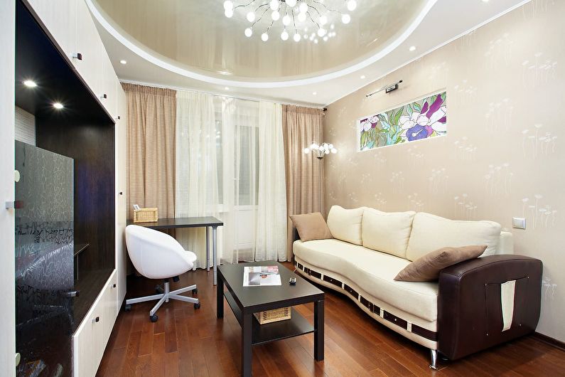 Béžová tapeta v obývacím pokoji - interiérový design