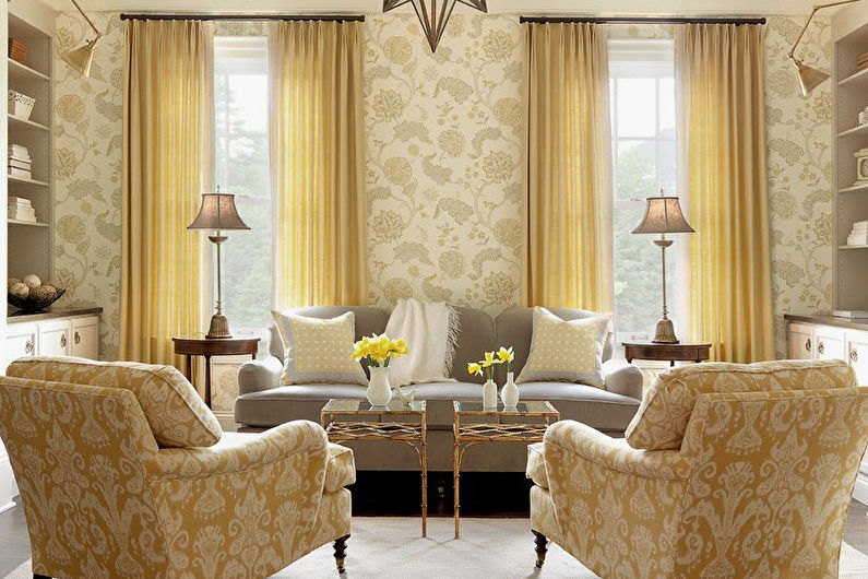 Papier peint beige dans le salon - Design d'intérieur