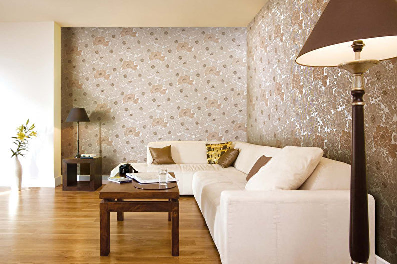 Papel de parede bege na sala de estar - Design de Interiores