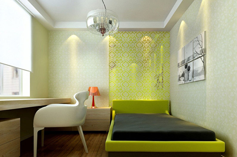 Minimālisma zaļa guļamistaba - interjera dizains