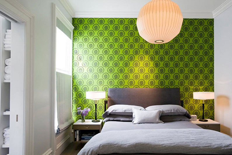 Minimālisma zaļa guļamistaba - interjera dizains