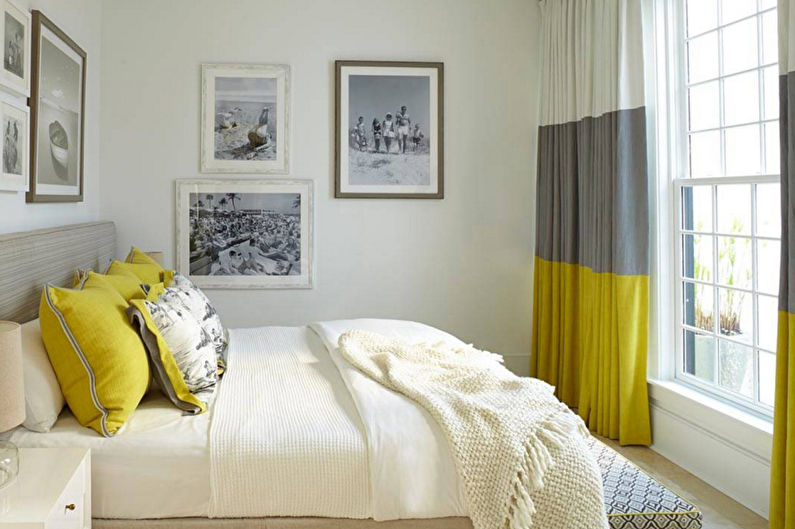 Minimalistyczna żółta sypialnia - architektura wnętrz