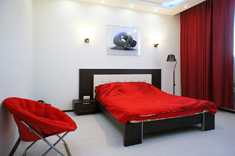 Minimalizm Czerwona sypialnia - projektowanie wnętrz