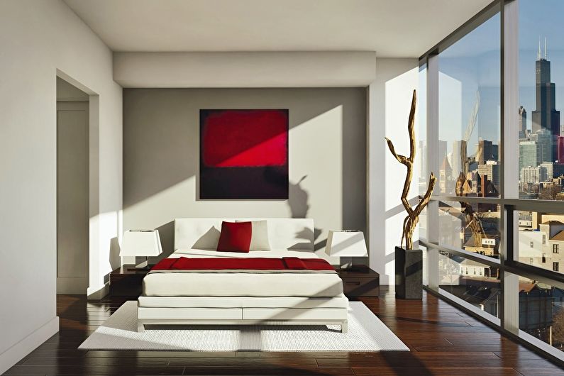 Minimalisme rødt soveværelse - interiørdesign