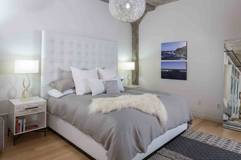 Minimālisma guļamistabas dizains - griestu apdare