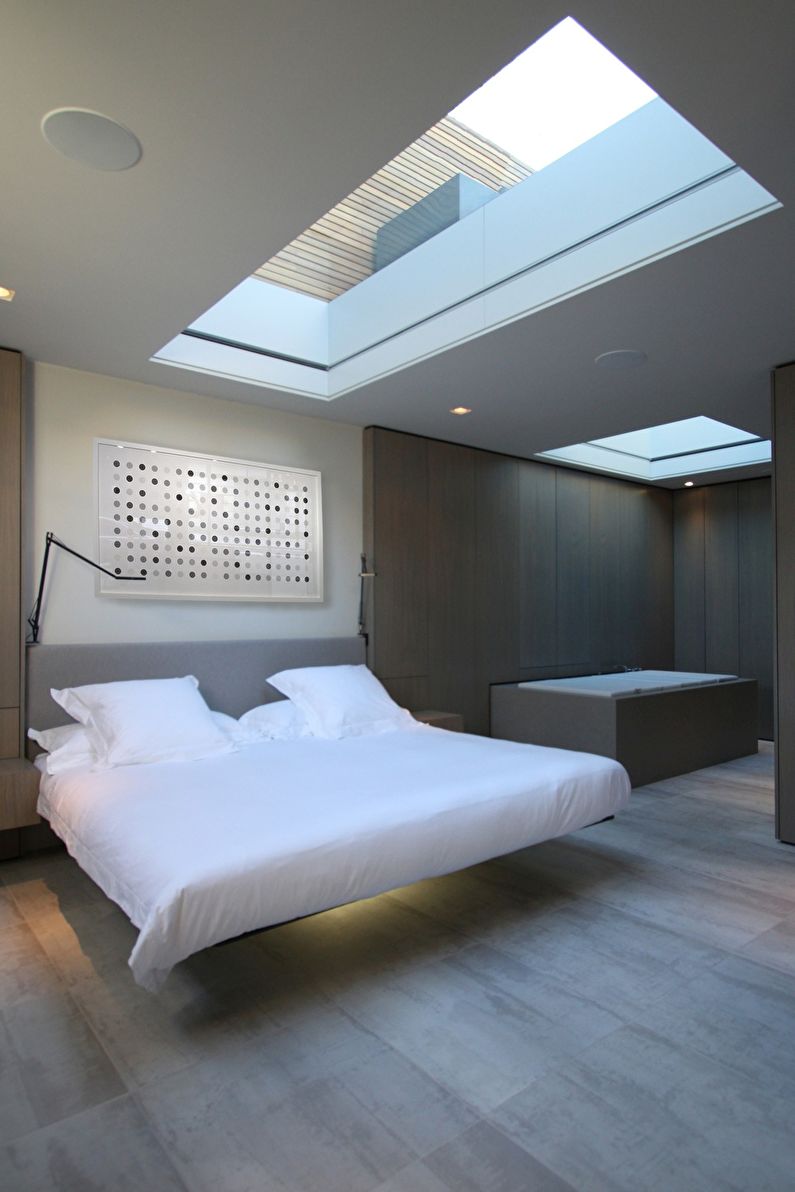 Minimalizmo stiliaus miegamojo interjero dizainas - nuotrauka
