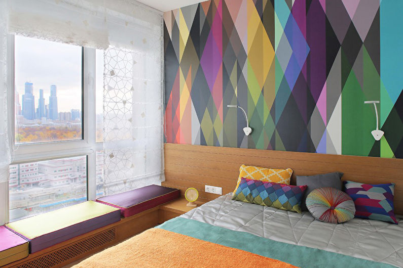 Design della camera da letto stretta - Soluzioni a colori