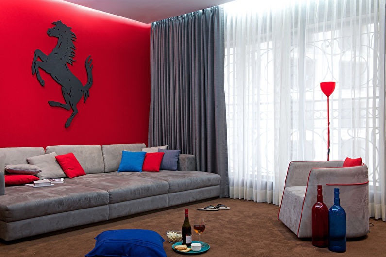 Červený obývací pokoj 17 m2 - Vzhled interiéru