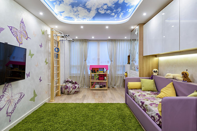 Plafond tendu dans une chambre d'enfant (65 photos)