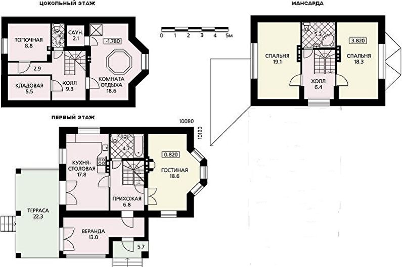 Куће сувременог стила цхалет - Једноетажна кућа са поткровљем и подрумом
