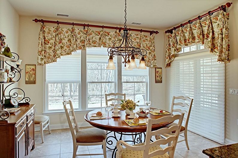 Types of curtains in the kitchen - Curtain arches and lambrequins