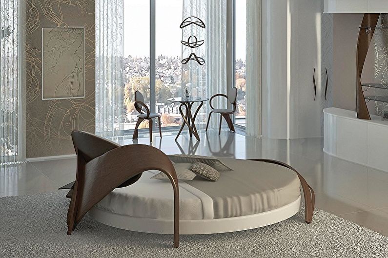Kulatá postel do ložnice v různých stylech - moderní