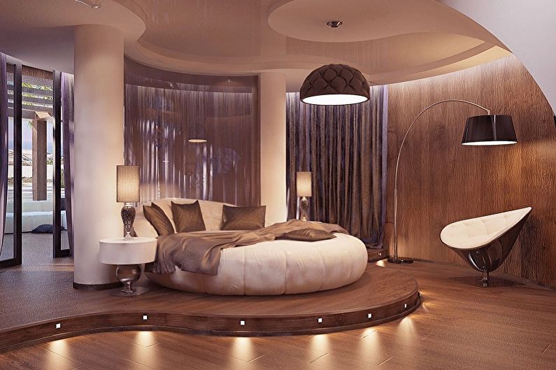 Округли кревет у спаваћој соби - фотографија