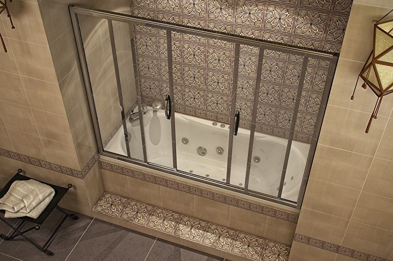 Stikla žalūziju veidi vannas istabai - bīdāmās žalūzijas