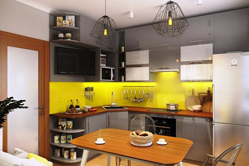 Geltonos sienų plokštės virtuvei