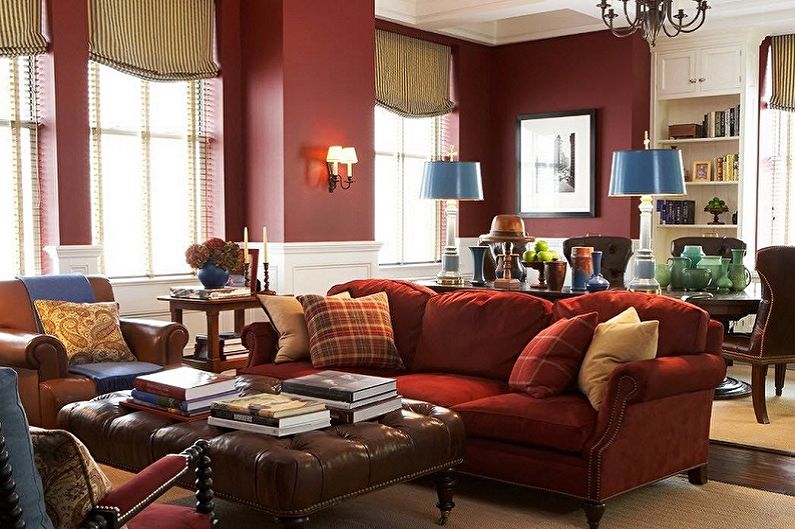 Vilka färger kombinerar rött med - Living Room Design