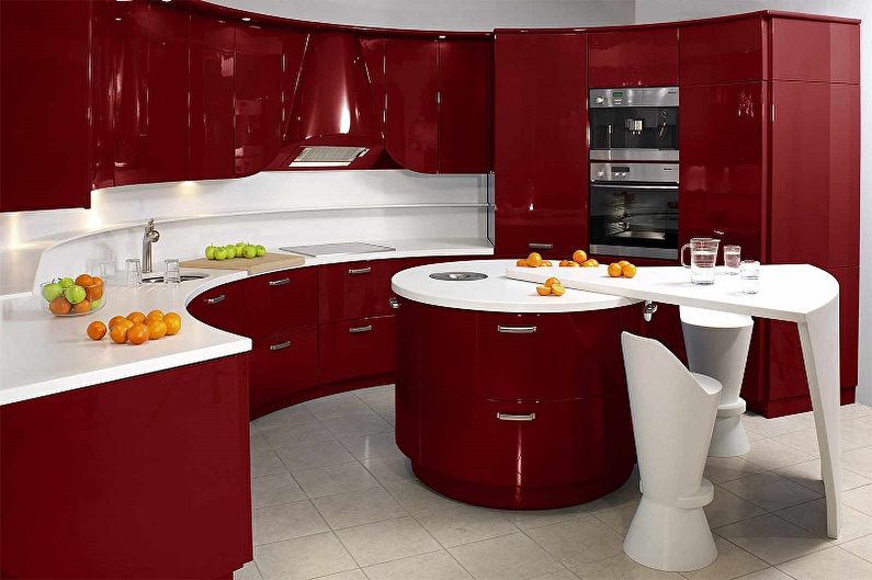 Какви цветове съответства на червено - дизайн на кухнята