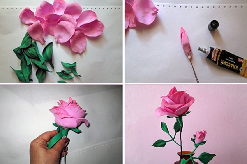 DIY rose from foamiran - Rosa de pétalas individuais