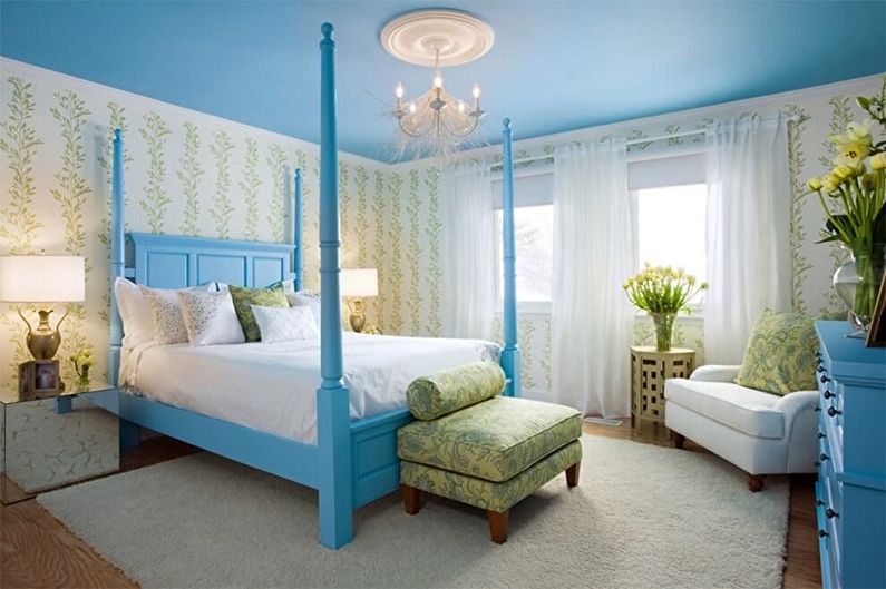 Kokias spalvas derina mėlyna - miegamojo dizainas