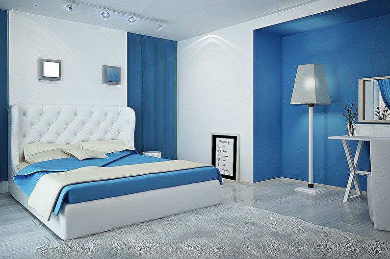 Kokias spalvas derina mėlyna - miegamojo dizainas