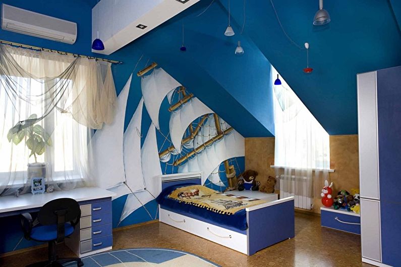 Kokias spalvas derina mėlyna - vaikų kambario dizainas
