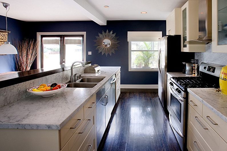 Какви цветове съответства на синьо - дизайн на кухнята