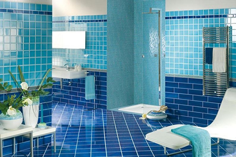 Kokias spalvas derina mėlyna - vonios kambario dizainas