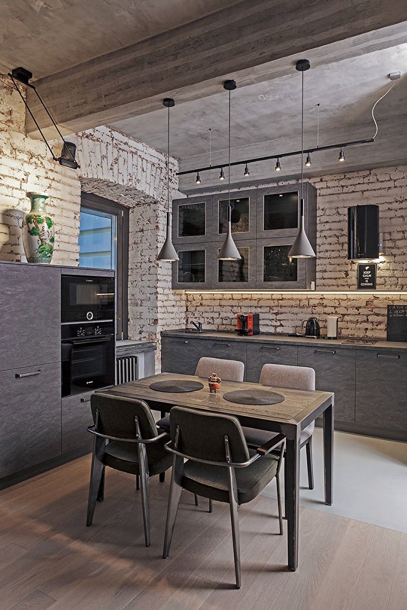 Cuisine 13 m2 dans le style loft - Design d'intérieur